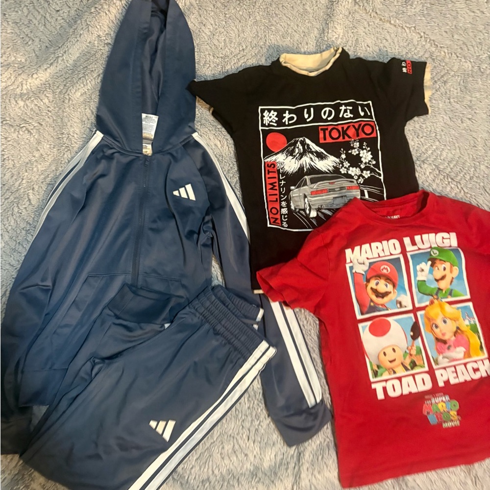 adidas Kids Blue Hooded Tracksuit Jacket & Pants